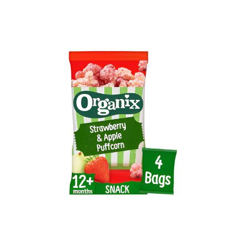 Organix Strawberry & Apple Puffcorn 4x10g – Organic, Healthy Snack for Kids


