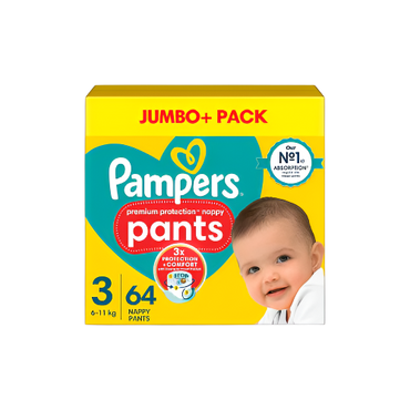 Pampers New Baby Nappy Pants Size 3 – 64 Nappies (Jumbo Pack) | Soft & Absorbent

