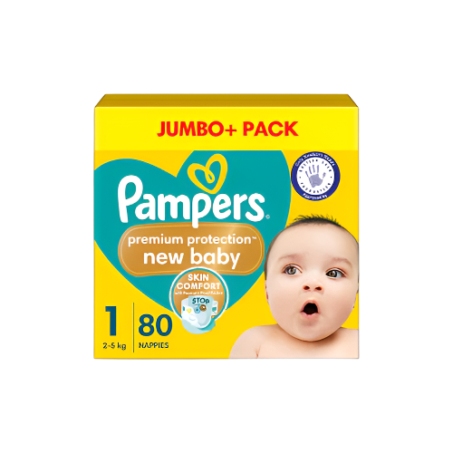 Pampers New Baby Size 1 – 80 Nappies (Jumbo+ Pack) | Soft & Gentle for Newborns

