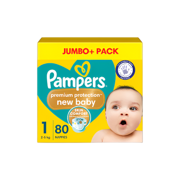 Pampers New Baby Size 1 – 80 Nappies (Jumbo+ Pack) | Soft & Gentle for Newborns

