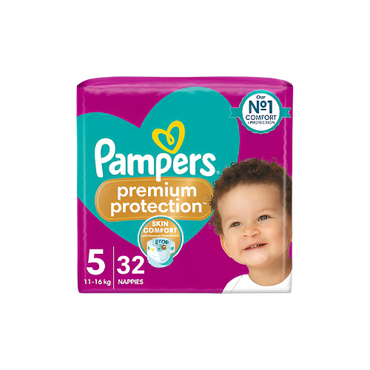 Pampers Premium Protection Size 5 – 32 Nappies | Soft & Gentle Leak Protection

