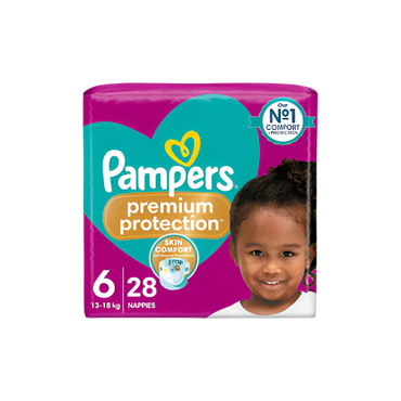 Pampers Premium Protection Size 6 – 28 Nappies | Ultra-Soft & Leak-Free Comfort

