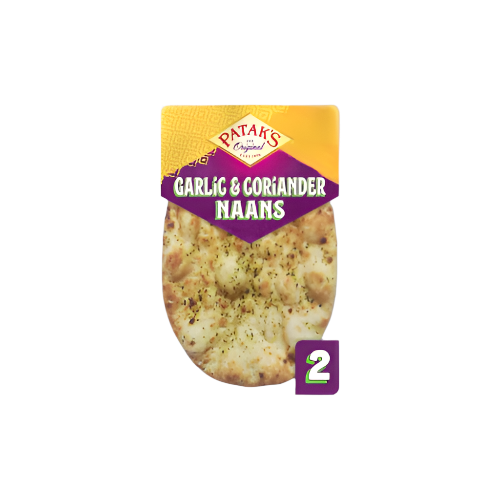 Patak's Garlic & Coriander Naans 2 Pack – Soft Indian naan bread

