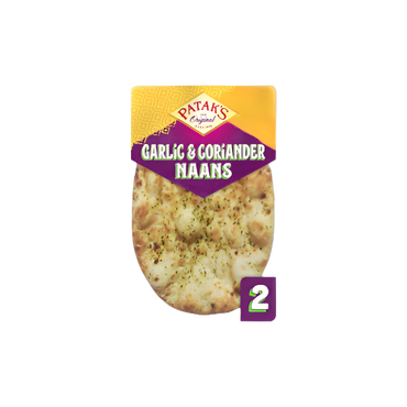 Patak's Garlic & Coriander Naans 2 Pack – Soft Indian naan bread

