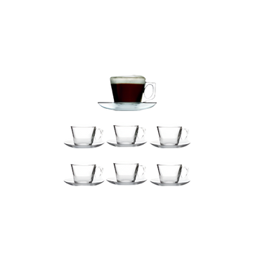 PB Vela 80ml Glass Espresso Coffee Cups with Saucers – 12-Piece Clear Heat-Resistant Set

