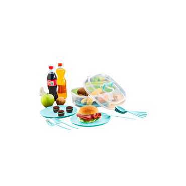 Plastic Picnic Camping Party Dinner Set 32-Piece – Plates, Mugs, Cutlery & Storage Box

