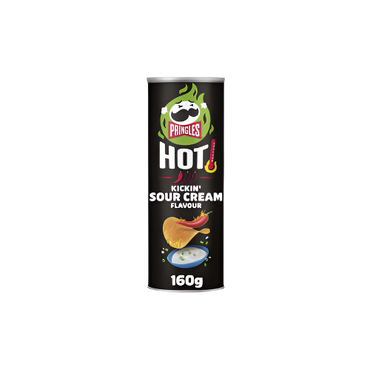 Pringles Hot Kickin' Sour Cream Flavour Crisps 160g – Spicy and Creamy Potato Chips

