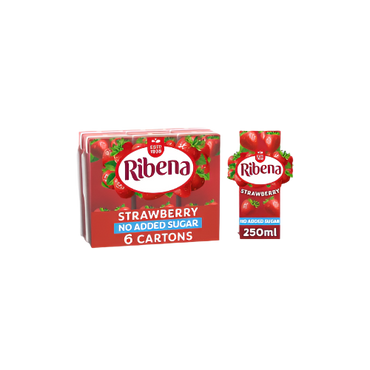 Ribena Strawberry Juice Drink 6 x 250ml – No Added Sugar, Refreshing & Healthy

