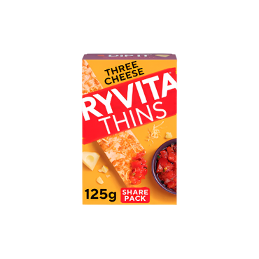 Ryvita 3 Cheese Thins 125g | Crispy & Cheesy Wholegrain Snack

