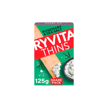 Ryvita Thins Flatbreads - Rosemary & Sea Salt 125g | Healthy, Crunchy Wholegrain Snack

