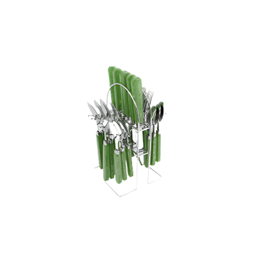 SQ Durane 24-Piece Cutlery Set – Stainless Steel with Green Glitter Handle for Dining

