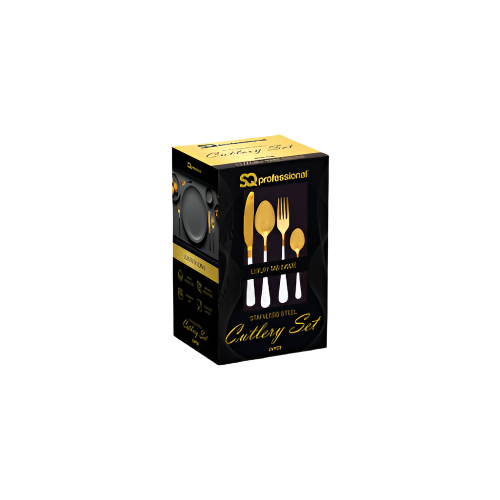 SQ Durane Gold & White 25-Piece Cutlery Set with Rotating Stand – Elegant Stainless Steel Flatware

