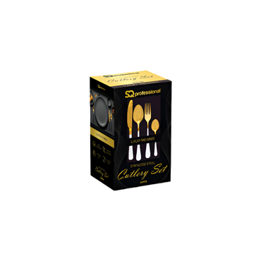SQ Durane Gold & White 25-Piece Cutlery Set with Rotating Stand – Elegant Stainless Steel Flatware

