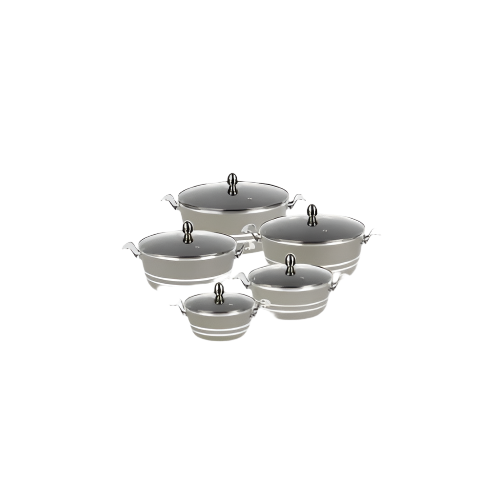 SQ Professional Seramiq Mianra Diecast Stockpot Set of 5 – Moonstone Finish with Glass Lids

