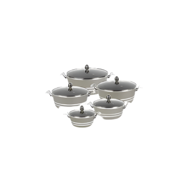 SQ Professional Seramiq Mianra Diecast Stockpot Set of 5 – Moonstone Finish with Glass Lids

