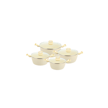 SQ Professional Zoya Forged Stockpot Set of 4 Cream – Stylish Non-Stick Cooking Pots with Glass Lids

