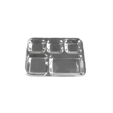 Stainless Steel 5-Compartment Dinner Tray – Thali Plate 34x26cm for Indian Meals & Lunch

