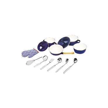 Tidlo 13 Piece Kitchenware Set with 4 Enamel-Coated Pots & Pans – Pretend Play Set for Kids

