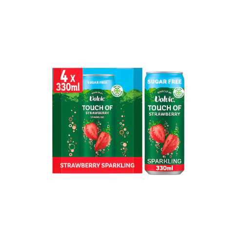“Touch of Strawberry Sugar-Free Sparkling Flavoured Water – 4x330ml Multipack Cans”

