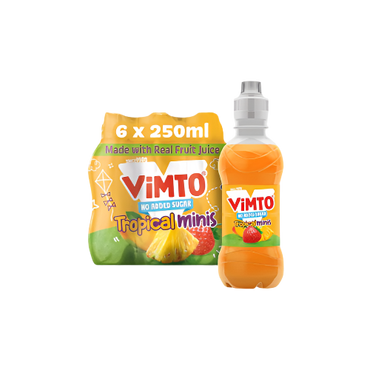 Vimto No Added Sugar Tropical Minis Mixed Fruit Juice Drink 6 x 250ml – Refreshing, Healthy & Natural

